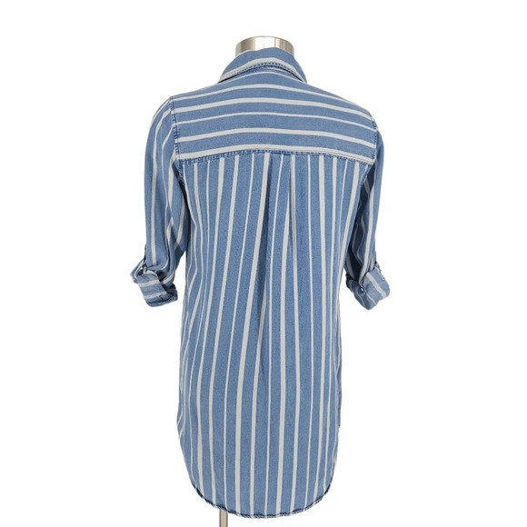 Velvet Heart Shirt Dress Blue Chambray Striped 3/4 Sleeve Collared V Neck Mini - Picture 3 of 6